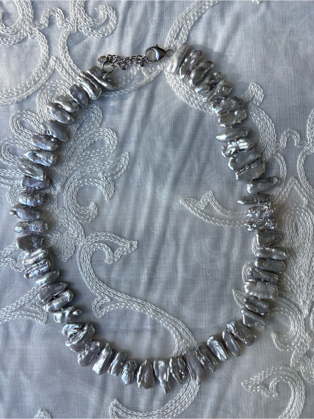 Sterling Silver Baroque Pearl Necklace - Silver